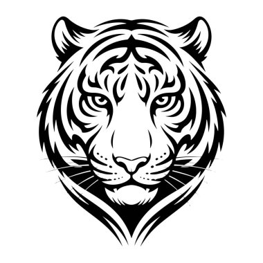 Bir kaplanın yüzünün stilize edilmiş siyah beyaz çizimi. Tasarım, beyaz bir arkaplan üzerinde koyu siyah çizgiler ve şekiller içererek bir kabile ya da grafik sanat tarzı oluşturur. Belirgin özellikleri arasında kaplanın gözleri, burnu, ağzı, bıyıkları ve kulağı vardır.