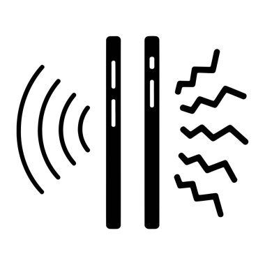 Sinyal iletimi kavramını tasvir eden minimalist siyah beyaz bir grafik. Soldaki birkaç kıvrımlı çizgi giden dalgaları temsil ediyor. Merkezde, iki uzun, dar siyah çizgi yuvarlak üstleri ve kesikleri birbirine paraleldir.
