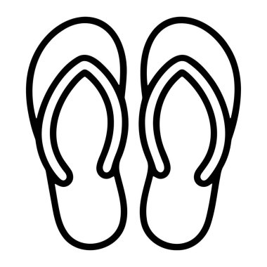 Basit bir siyah çizgili grafik bir çift terlik sandalet tasvir eder. Sandaletler yan yana, yüzleri öne dönük. Her sandalet düz bir tabana ve baş parmak ile ikinci ayak parmağının arasından geçen Y şeklinde bir kayışa sahiptir.