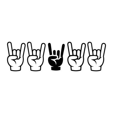 Beş el hareketinden oluşan bir sıra düz beyaz arka plana karşı siyah ve beyaz olarak tasvir edilir. Ellerin dördü siyah, beyaz iç kısımları ise 