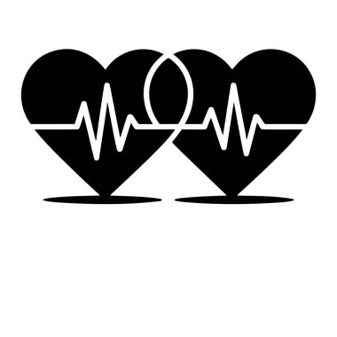 Grafik çiziminde iki siyah kalp yan yana dizilmiş. Her kalpte bir kalp atışı ya da nabzı temsil eden beyaz bir elektrokardiyogram çizgisi tasvir edilir. İki elektrokardiyogram çizgisi ortada beyaz bir köpek tarafından birleştirildi.