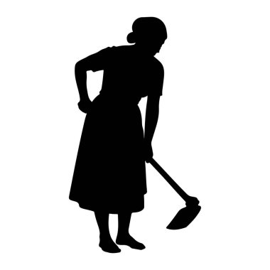 Başörtüsü ve uzun bir etek giyen bir kadının siyah silueti resmedilir. Eğiliyor, iki eliyle çapa tutuyor ve toprakta çalışıyor gibi görünüyor. Arkaplan beyaz, figürü ve aracı izole ediyor.