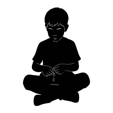 Beyaz bir arka planda bacak bacak üstüne atmış genç bir çocuğun siyah silueti. Aşağı bakıyor ve parmaklarının arasından tek bir damla damlatarak ellerini birarada tutuyor. Silüet sade ve minimalist, beyaz çizgileri var.