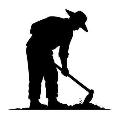 Geniş kenarlı şapka takan bir çiftçinin siyah silueti eğilip toprağı kazmak için çapa kullanırken resmedilir. Çapa aktif olarak toprağı kırıyor, küçük toprak parçaları havada uçuşuyor. Çiftçinin duruşu manu için odaklanmış bir çaba olduğunu gösteriyor.