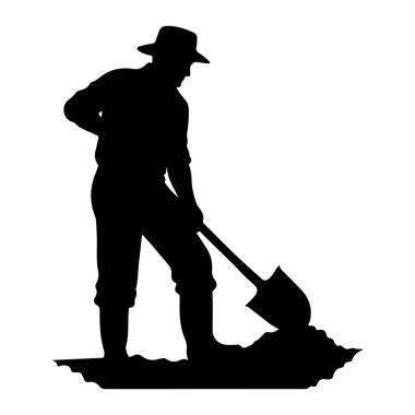 Şapka ve uzun kollu gömlek giyen bir çiftçinin siyah silueti bir kürekle toprak yığınını eşeliyor. Çiftçinin duruşu, bir ayağının yere, diğerinin küreğe yakın olarak aktif bir iş yaptığını gösteriyor. Görüntü basit, grafik