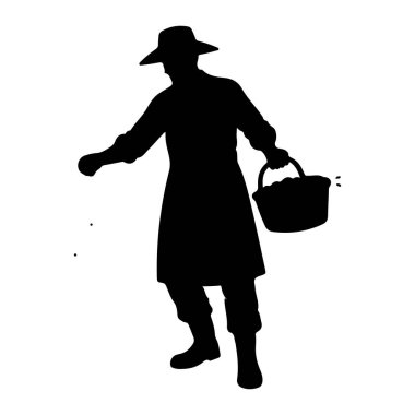 Geniş kenarlı şapka, önlük ve çizme giyen bir çiftçinin siyah silueti resmedilir. Çiftçi, sağ elinde tohumları temsil eden küçük noktaların dağıldığı bir sepet tutuyor. Çiftçinin sol kolu uzatılmış.