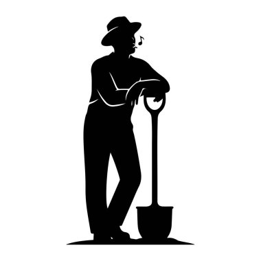 Şapkalı ve tulumlu siyah bir çiftçinin silueti bir küreğe dayanıyor. Ağzından müzik notaları çıkıyor, ıslık çaldığını gösteriyor. Şekil, beyaz arkaplana karşı basit bir zemin çizgisinde duruyor..