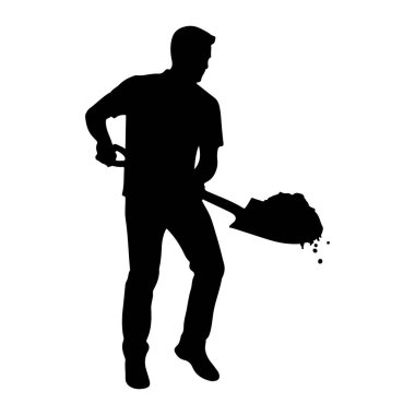 Belden yukarısına doğru uzanan siyah siluet bir adam tasvir edilir, elinde toprak dolu bir kürek vardır. Kürekten biraz toprak düşerek, kazma ya da taşıma sürecinde. Arkaplan düz beyaz.