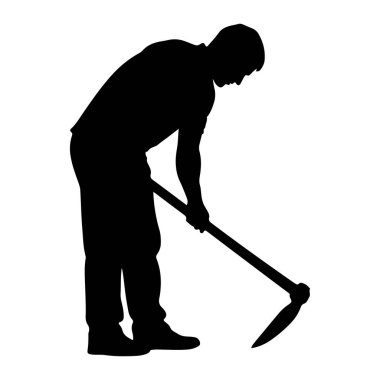 Beyaz arka planda siyah bir adam silueti tasvir edilir. Eğiliyor, iki eliyle çapayı tutuyor ve yeri eşeliyor gibi görünüyor. Adam açık havada çalıştığını gösteren giysiler giyiyor..