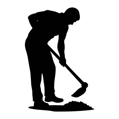 Yandan siyah bir siluet tasvir edilir, eğilir ve bir çapa ile aktif olarak bir toprak yığınını kazar. Adam pantolon ve gömlek giyiyor. Duruşu da efor sarf ettiğini gösteriyor. Çapanın uzun bir sapı ve kavisli bir bıçağı var. Sahne... 