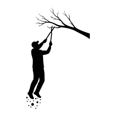 Şapka takan bir kişinin siyah silueti büyük makaslarla ağaç dallarını budarken gösterilir. Kişi havada konum almış, ayakları sarkıyor ve alttaki küçük siyah halkalar yukarıdan bir şey kestiğini gösteriyor. Şey...