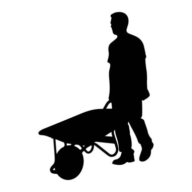 Yandan el arabası iten siyah bir adam silueti tasvir edilir. Adamın profili, el arabasının saplarını tutarken vücudu öne doğru açılı bir şekilde gösteriliyor. El arabasının kendisi de siyah bir siluettir, leğeni ve... 
