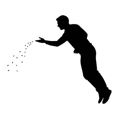 Bir adamın siyah silueti hareket halinde tasvir edilir, vücudu açılıdır ve sağ kolu öne doğru açılıdır. Küçük, koyu oval şekilleri dağıtma sürecinde, tohumları açık avuçlarından temsil ediyor. Tohumlar bir patikaya saçıldı. 