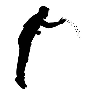 Bir adamın siyah silueti profil içinde tasvir edilir, öne eğilir ve uzanmış elinden küçük, koyu tohumlar saçar. Tohumlar havada gösteriliyor, eğri bir yörüngede düşüyorlar. Adamın bedeni hareket ediyor, tek bacağı bükülmüş ve...