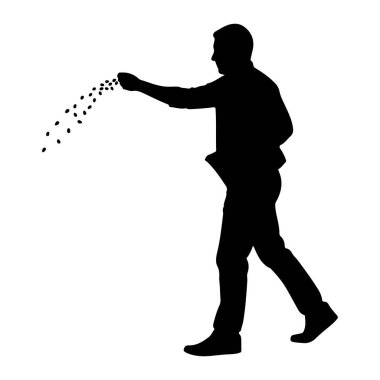 Bir adamın siyah silueti yan tarafından tasvir edilir, uzanan elinden küçük tohumlar saçar ve yürür. Tohumlar küçük, koyu renkli ovalar olarak gösteriliyor, elinden düşüyor ve arkasından takip ediyor. Adam gömlek ve pantolon giyiyor, ve merhaba.