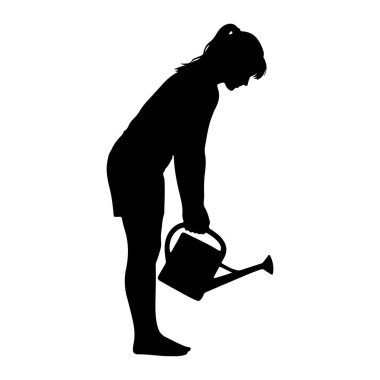 Bir kişinin siyah silueti, muhtemelen bir çocuk ya da genç bir kadın, yandan tasvir edilir. Eğiliyorlar, sağ elleriyle bir su kovası tutuyorlar. Sulama kabının sapı ve ağzı var. Kişinin saçı at kuyruğu şeklinde bağlanmış..