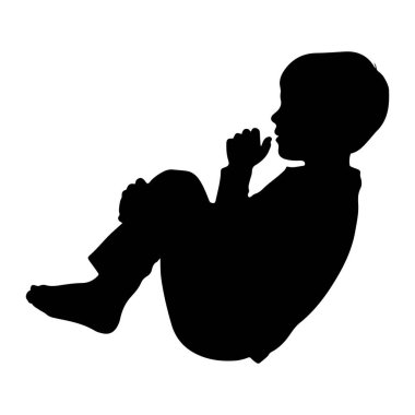 Genç bir çocuğun siyah silueti, beyaz bir arka plana karşı kıvrılmış bir şekilde oturma pozisyonunda tasvir edilir. Çocuğun dizleri göğsüne doğru çekilir ve bir eli ağızlarına doğru kalkar. Bu da bir düşünce veya düşünce jesti olduğunu gösterir.