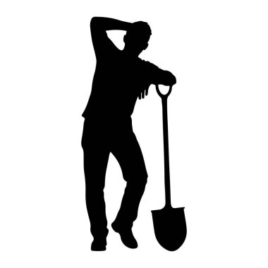 Beyaz arka planda siyah bir adam silueti tasvir edilir. O bir kürek üzerine yaslanıyor, bir kolu küreğin sapında dinlenirken ve diğer eli başının arkasında. Adam gündelik giysiler giyiyor ve kürek bir bahçe gibi görünüyor.