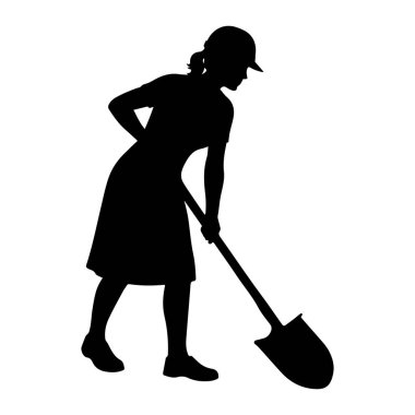 Beyzbol şapkası takan ve elbise giyen bir kadının siyah silueti kürekle kazı yaparken görülüyor. Vücudu öne doğru eğilmiş ve sağ eli de kürek sapının üzerinde. Kürek ağzı aşağıya doğru eğik, bu da kazma sürecinde olduğunu gösteriyor.