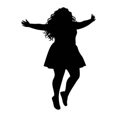Beyaz arka planda uzun kıvırcık saçlı bir kadının siyah silueti tasvir edilir. Kolları açık ve açık, vücudu dinamik bir pozisyonda, bu da hareket ya da kutlama olduğunu gösteriyor. Kısa, parlak bir elbise giyiyor..