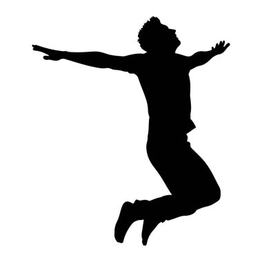 Siyah bir siluet, beyaz bir arka plana doğru atlayış yaparken yakalanır. Kolları geniş ve başı geriye doğru eğik. Bu da bir neşe ya da zafer anı olduğunu gösteriyor. Vücudu dinamik bir pozisyonda, bir bacağı bükülmüş ve diğeri de...