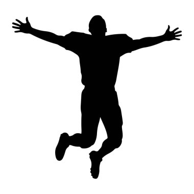 Katı siyah bir siluet, kolları açık ve bacakları dinamik bir sıçrama ya da kutlama gibi bükülmüş bir insan. Şeklin ve hareketin vurgulandığı bembeyaz bir zemin üzerinde resmedilen figür. Duruş heyecanı çağrıştırıyor.