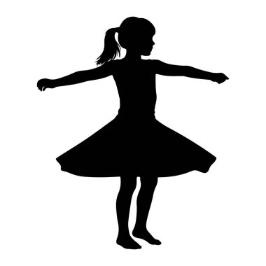 At kuyruklu genç bir kızın siyah silueti kıvrılırken yakalandı. O, dışarı doğru uzanan alevli bir eteği olan bir elbise giyer. Kolları iki yana doğru açılmış ve ayakları çıplak ve hafifçe ayrılmış. Bu da hareket ve oyun dolu olduğunu gösteriyor.