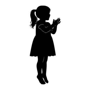 Beyaz bir arka planda at kuyruklu genç bir kızın siyah silueti duruyor. O bir elbise giyiyor ve ellerini kaldırıyor ve alkışlar gibi birbirine kenetleniyor. Ayakları çıplak ve hafifçe yerden kalkıyor..