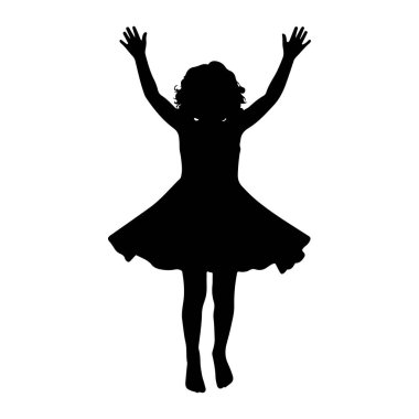 Kıvırcık saçlı siyah bir kız silueti kollarını başının üstüne kaldırmış duruyor. O, etrafında dönüyor gibi görünen alevli bir elbise giyiyor. Bacakları hafifçe ayrık ve ayakları görünür durumda. Arka plan sade.
