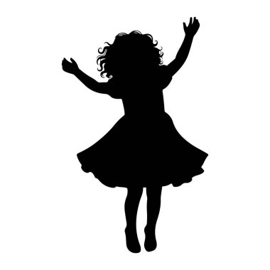 Kıvırcık saçlı siyah bir kız silueti dinamik bir pozda resmedilir. Kolları yukarı ve dışarı doğru yükselir, ve elbisesi sanki bir döngünün ortasındaymış gibi onu sarar. Bacakları hafifçe bükülmüş, hareket ya da sıçrama olabilir. Sil