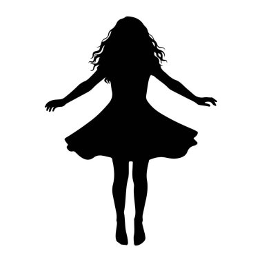 Beyaz arka planda siyah bir kadın silueti tasvir edilir. Dinamik bir duruşta dans ediyor ya da dans ediyor gibi görünür. Kolları dışa doğru uzanıyor ve elbisesi etrafında parlıyor. Uzun, dalgalı saçları var. 