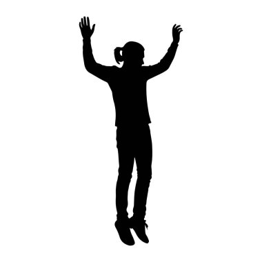 Siyah bir siluet, beyaz bir arka plana doğru atlayış yaparken görüntülenir. Bireyin kolları yukarı ve dışarı doğru, elleri açık şekilde açılır. Saçları at kuyruğu şeklinde geri çekiliyor. Gündelik kıyafetler giyiyorlar, J de dahil.