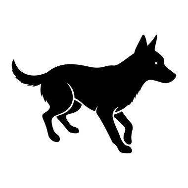 Bir köpeğin siyah silueti profil ile tasvir edilir, koşarken orta adımda yakalanır. Köpeğin sivri kulakları, ince bir vücudu ve yukarı doğru kıvrılan bir kuyruğu vardır. Tek bir beyaz nokta gözünü temsil eder ve ince beyaz çizgiler i 'nin hatlarını belirtir.