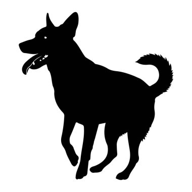 Beyaz arka planda hareket eden siyah bir köpek silueti tasvir edilir. Köpek dili dışarı sarkmış ve kuyruğu yukarı doğru kıvrılmış bir şekilde koşuyor gibi görünüyor. O 'nun kürsüsü, bütün gökleri ve yeri kaplamıştır. Kulakları çepeçevre kuşatmıştır.