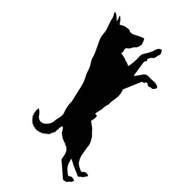 Bir köpeğin siyah silueti ön pençeleri havada arka ayakları üzerinde dururken resmedilir. Köpek başı dik ve kulakları yukarı dönük olarak sağa bakıyor. Kuyruğu yukarı ve sola doğru kıvrılır. Siluet bir silaha karşı katıdır.