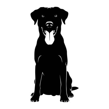 Beyaz bir arka planda dik duran siyah bir köpek silueti tasvir edilir. Köpeğin ağzı açık ve uzun bir dili uzamış. Bu da mutluluğu ya da soluğu işaret ediyor. Kulakları sarkık ve gözleri ileriye bakıyor. Görüntü basit, temiz.