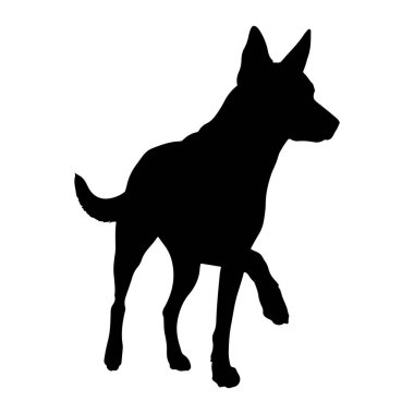 Beyaz arka planda siyah bir köpek silueti tasvir edilir. Köpek profilde, sağa dönük, başı hafifçe öne dönük. Kulakları yukarıya dönük, kuyruğu da arkasına doğru uzanıyor. Bir bacağını kaldırır gibi. 