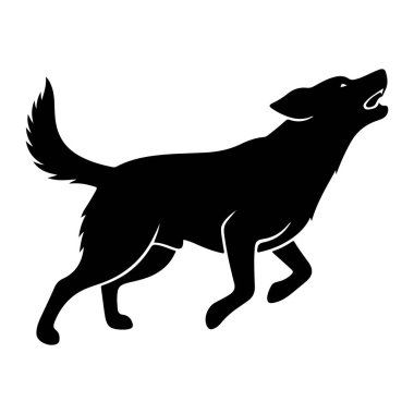 Bir kurdun siyah silueti profilde tasvir edilir, orta adım, başı yukarıda ve ağzı bir ulumayla açık. Kurdun uzun ve gür bir kuyruğu vardır ve vücudu zayıf ve kaslıdır. Görüntü, saf beyaz bir arkaplan karşısında simsiyah. 