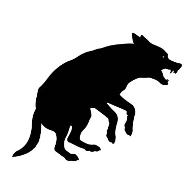 Bir kurdun siyah silueti saldırgan ve hırıltılı bir duruşla tasvir edilir. Ağzı açık, keskin dişleri ortaya çıkıyor ve vücudu sanki saldırmaya ya da saldırmaya hazırmış gibi geriliyor. Kurt, ön bacakları ve arka bacakları açık bir şekilde orta hareket halinde gösterilir. 
