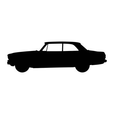 A black silhouette of a classic two-door sedan is depicted against a plain white background. The outline shows the distinct shape of the vehicle, including its roofline, windows, and wheels. The image is a simple graphic representation of an automobi