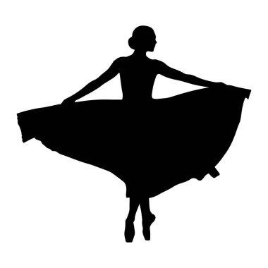 Beyaz arka planda siyah bir balerin silueti tasvir edilir. Dansçı sivri uçlu, kolları dışa doğru açılmış, etrafında parıldayan bir elbisenin dokusunu tutuyor. Saçları topuz şeklinde. Görüntü yakalar 