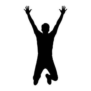 Siyah bir siluet, beyaz bir arka plana doğru atlayış yaparken görüntülenir. Kolları tamamen yukarı doğru, elleri açık. Bacakları bükülmüş, bu da bir sıçramanın ya da kutlama jestinin zirvesine işaret ediyor. Bu figür bir Dynam 'da resmedilmiş.