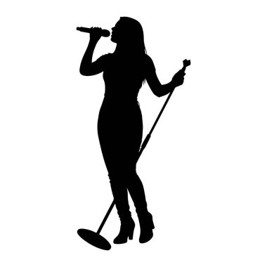 Beyaz arka planda duran siyah bir kadın şarkıcı silueti. Sağ elinde ağzına yakın bir mikrofon tutuyor ve sol elinde bir mikrofon sehpası var. Yüksek topuklu çizmeler giyiyor..