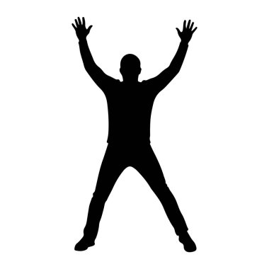 Siyah bir siluet, kollarını başının üstüne kaldırmış ve bacaklarını ayırmış bir insan. Bu figür ya atlayışın ortasında ya da bir başarıyı kutluyor gibi görünüyor. Siluet düz beyaz bir arkaplan üzerinde, Dyna 'yı vurguluyor