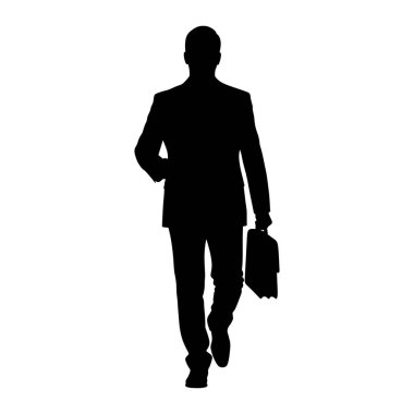 Takım elbiseli bir adamın siyah silueti ileri doğru yürürken resmedilir. O, sağ elinde bir evrak çantası tutuyor. Arkaplan düz beyaz.