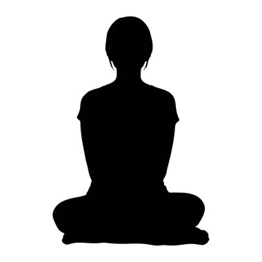 Beyaz bir arka plana karşı bacak bacak bacak üstüne atmış bir kişinin siyah silueti. Elleri kucağında uzanmış, yüzü öne dönük bir şekildedir. Siluet temiz ve tanımlı, ayırt edilebilir özellikleri yok..