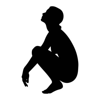 Bir insanın siyah silueti yan tarafından tasvir edilir, başını yukarı eğmiş ve gözleri gökyüzüne bakar. Şekil, düz beyaz bir arkaplanda izole edilmiştir. Siluet, kafanın dış hatlarını açıkça tanımlıyor.