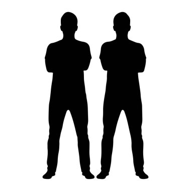 İki adamın yan yana duran ve kolları bağlı siyah bir silueti. Rakamlar beyaz bir arkaplanda izole edilmiş. Görüntü, iki bireyin basit ve temiz bir grafik gösterimidir..