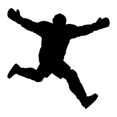 Dinamik pozisyondaki bir hokey kalecisinin siyah silueti, kolları açık ve bacakları hareket halinde, bir kurtarma yapıyor ya da buz üzerinde hareket ediyor gibi görünüyor. Bu figür koruyucu giysiler giyiyor. Pedler, eldivenler ve bir de kask. Arkaplan 