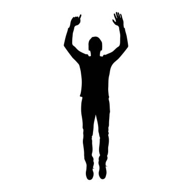 İki kolu havada atlayan siyah bir insan silueti tasvir edilir. Bir kolu işaret parmağıyla yukarı doğru uzanırken, diğer kolu da açık bir şekilde kaldırılır. Bu figür pantolon ve ayakkabı giyiyor. Arka plan soli